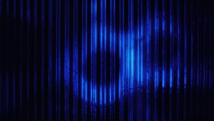 Embossed metallic cogwheels with a ridged pattern against a blurred luminous backdrop. Neon blue highlights reflecting on a dark, curved, corrugated abstract surface.