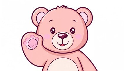 A cute illustrated teddy bear raising its paw in a vector graphic