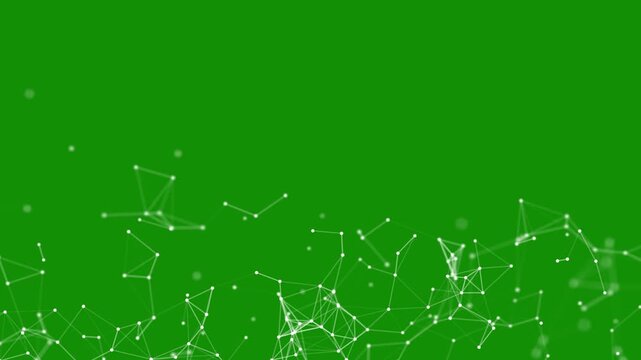 Abstract triangle Plexus animation 4K with moving lines and dots on green screen chroma key.