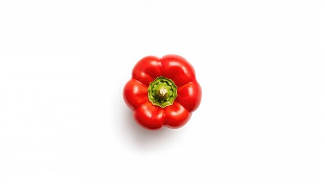 Isolated red bell pepper with a sweet flavor on a white surface, overhead perspective, flat arrangement