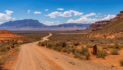 Fototapeta premium Stunning arid landscape flanks a dirt path in a vast wilderness