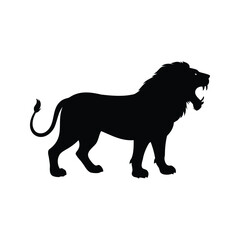 Roaring Lion Silhouette Depicting Power and Majesty in a Timeless Illustration, lion growling silhouette vector illustration