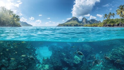 The vibrant wildlife thrived in the pristine turquoise waters of the exotic sanctuary surrounded by untouched wilderness.