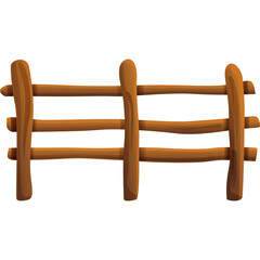 Cartoon Style Rustic Wooden Fence Section With Horizontal Rails And Vertical Posts Isolated On White Background With Transparent Overlay