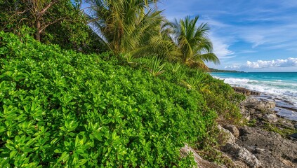 Fototapeta premium Lush vegetation bordering the water's edge