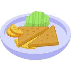 Cartoon Style Sandwich With Orange Slices And Lettuce On A Plate With Transparent Background