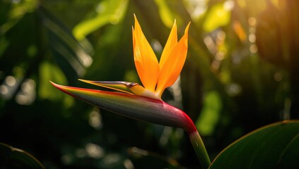 Obraz premium Partially Open Heliconia psittacorum Blossom [Parrot's Beak]