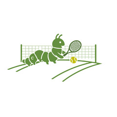 Obraz premium Playful caterpillar playing tennis with a racket on a court in a fun cartoon style
