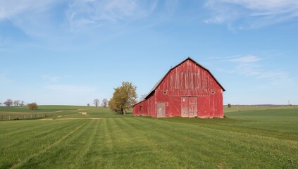Obraz premium Rustic Crimson Farmhouse in a Pastoral Setting