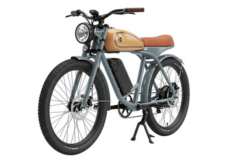 Retro style electric bicycle with a vintage cafe racer aesthetic, isolated on transparent background