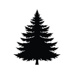 Black silhouette of a pine tree isolated on a white background image, pine tree flat style silhouette vector illustration