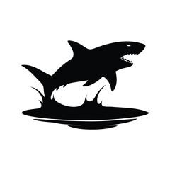 Silhouette of a shark jumping out of the water with its mouth open, shark breaching water silhouette vector illustration