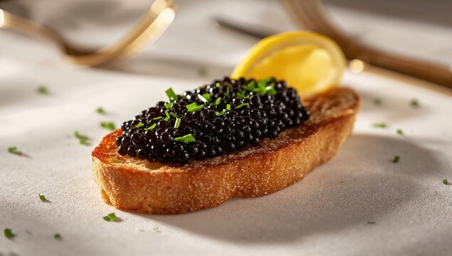 Bread topped with black caviar