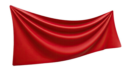 Glossy, crimson rectangle of fabric, draped with folds, on a black background
