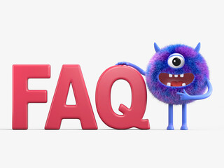 Fluffy, cute monster next to 