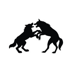 Two wolves are battling it out in a silhouette vector image, wolf fighting silhouette vector illustration