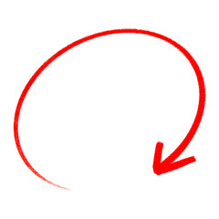 Red Arrow in Motion: A vibrant red arrow gracefully curves in a circular motion, symbolizing continuous flow, direction and guidance. It's a visual metaphor for circular processes.