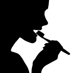 Woman brushing teeth silhouette