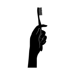 Hand raising toothbrush vertical silhouette