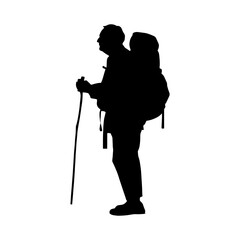 Elderly hiker with backpack silhouette