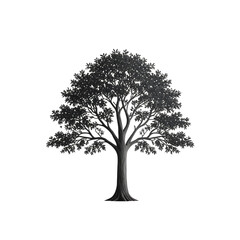 A grayscale depiction of a single tree centered on a stark black background