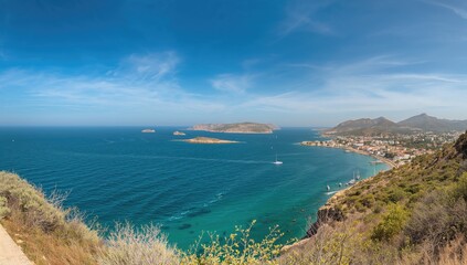 Fototapeta premium Scenic panorama of a Mediterranean island's shoreline and sea