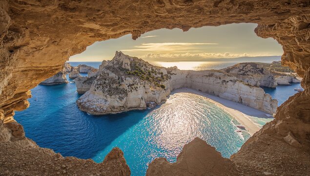 Coastal cavern by the shore on a Mediterranean island