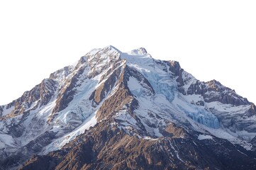Aoraki, also known as Mount Cook, standing alone against a white backdrop. It is the highest peak in the country.