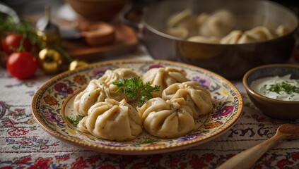 Traditional Eastern European dumplings called vareniki or pelmeni crafted from uncooked dough