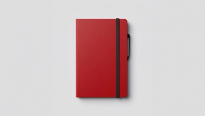 Isolated red journal with a sleek pen on a clean background