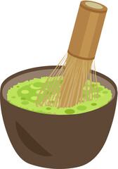 Matcha Tea Bowl with Whisk Illustration