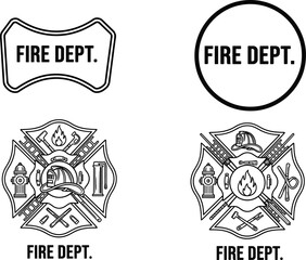 Fire department emblem set, firefighter badge collection, Maltese cross icons, rescue symbols, emergency service logo design, vector illustration for safety branding
