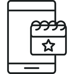 Simple Outline Icon of a Smartphone Displaying a Calendar with a Star Symbol on a Transparent Background