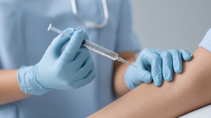 Medical Professional Performing Pain Relief Injection Procedure in Clinical Setting with Patient Receiving Treatment for Discomfort