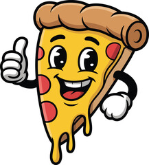 Pizza Slice Cartoon Character Gives Thumbs Up Gesture  Mascot Happy Face Illustration