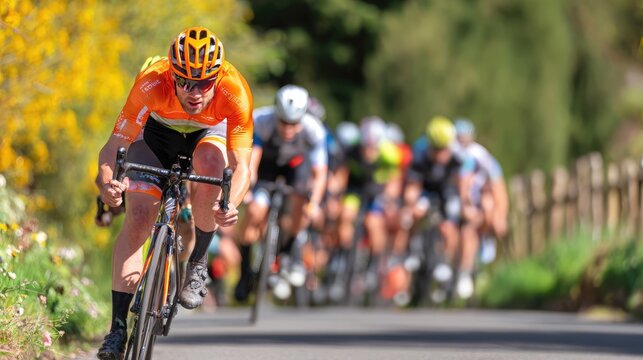 Cyclist in Focus Leads a Mountain Bike Race