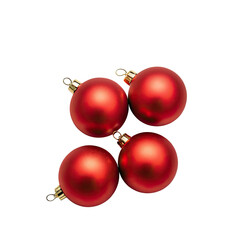 Four small shiny red Christmas ornaments on a black background