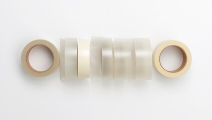 Five rolls of adhesive tape on a white backdrop