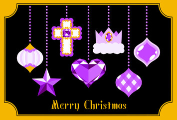 クリスマスオーナメントポストカード　紫