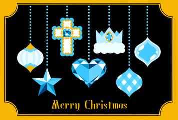 クリスマスオーナメントポストカード　青