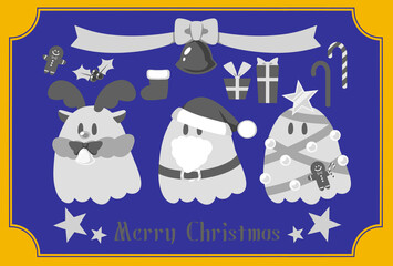 オバケのクリスマスポストカード　グレー