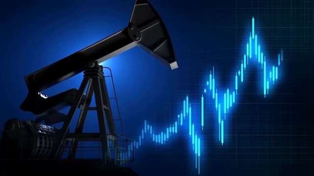 Oil pump jack against a rising financial graph