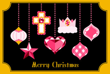 クリスマスオーナメントポストカード　ピンク
