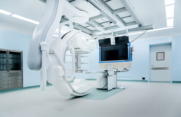 Modern operating room with angiography X-ray machine
