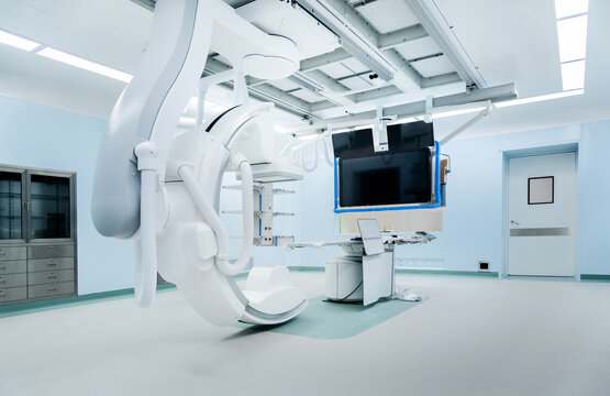 Modern operating room with angiography X-ray machine