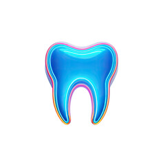 Glowing, stylized tooth icon with neon colors against a stark black background