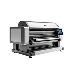 Large-format printer, predominantly white, used for commercial print production