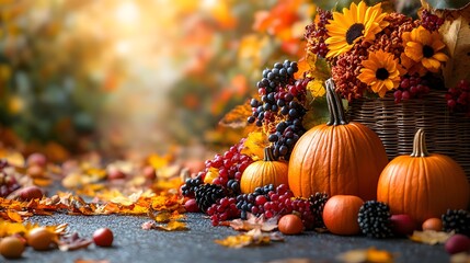 Thanksgiving AI Digital Art Background - Falling Autumn Leaves with Warm Holiday Atmosphere for Social Media, Web Design