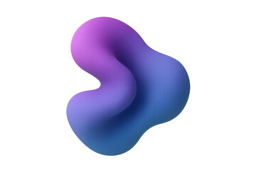 Abstract 3d fluid shape presenting a vibrant purple and blue gradient, creating a soft, dynamic organic flow on transparent background
