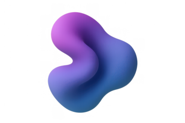 Abstract 3d fluid shape presenting a vibrant purple and blue gradient, creating a soft, dynamic organic flow on transparent background